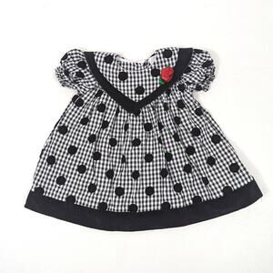 Vintage Claire Bell Dress Girls Size 18m Black Polka Dot Holiday